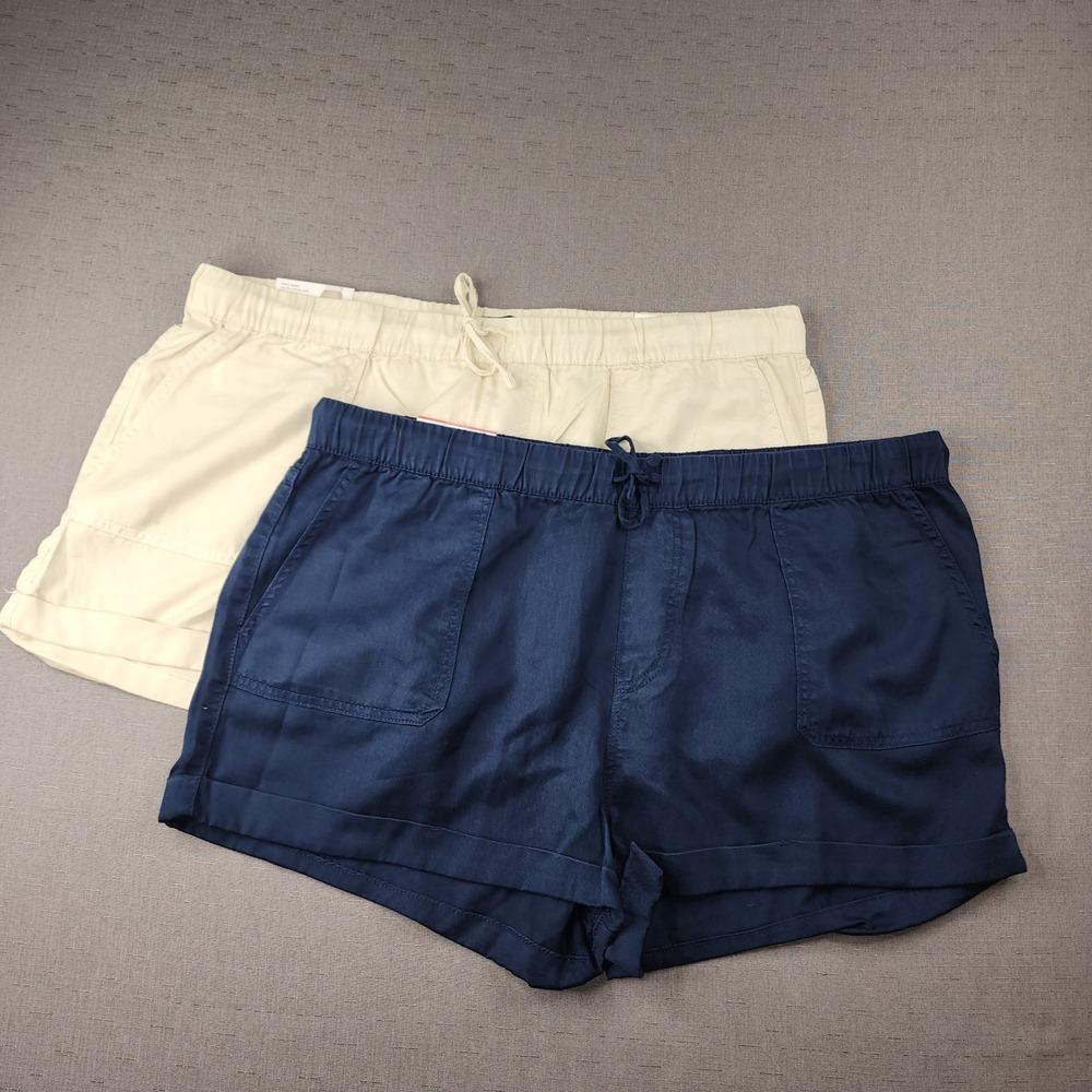 Reel Life Women Venture Shorts Lot of 2 Navy & Tan XXL Elastic Waist Cuffed Hem